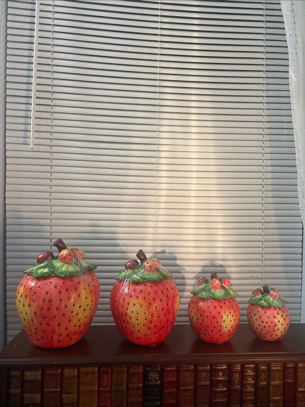 Set of 4 Vintage Ceramic Strawberry Canisters